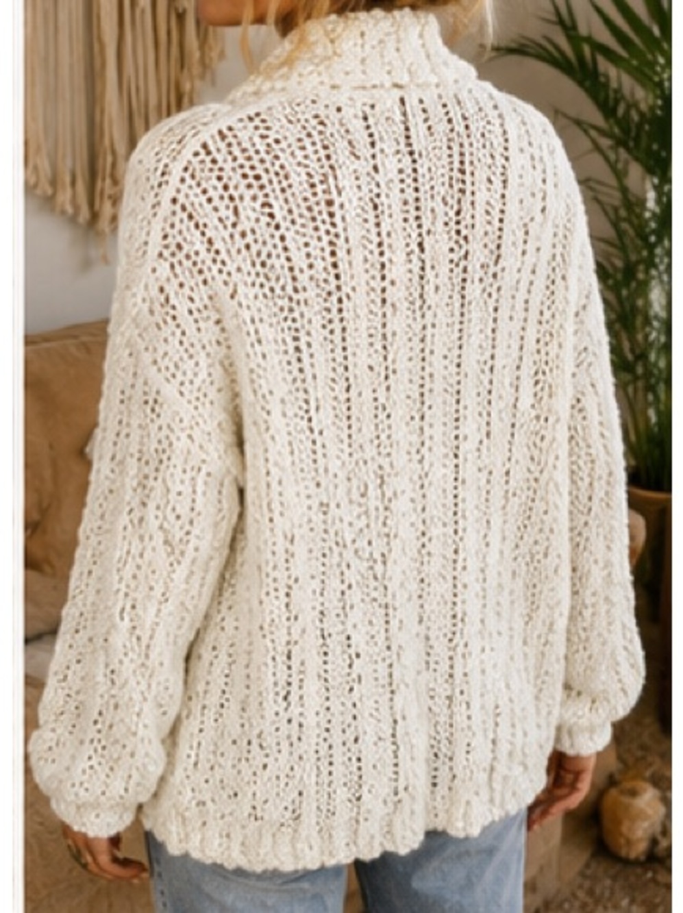 Chico's Super Soft Fringe Ivory Open-Front Cardigan Sweater M - Picture 6 of 7